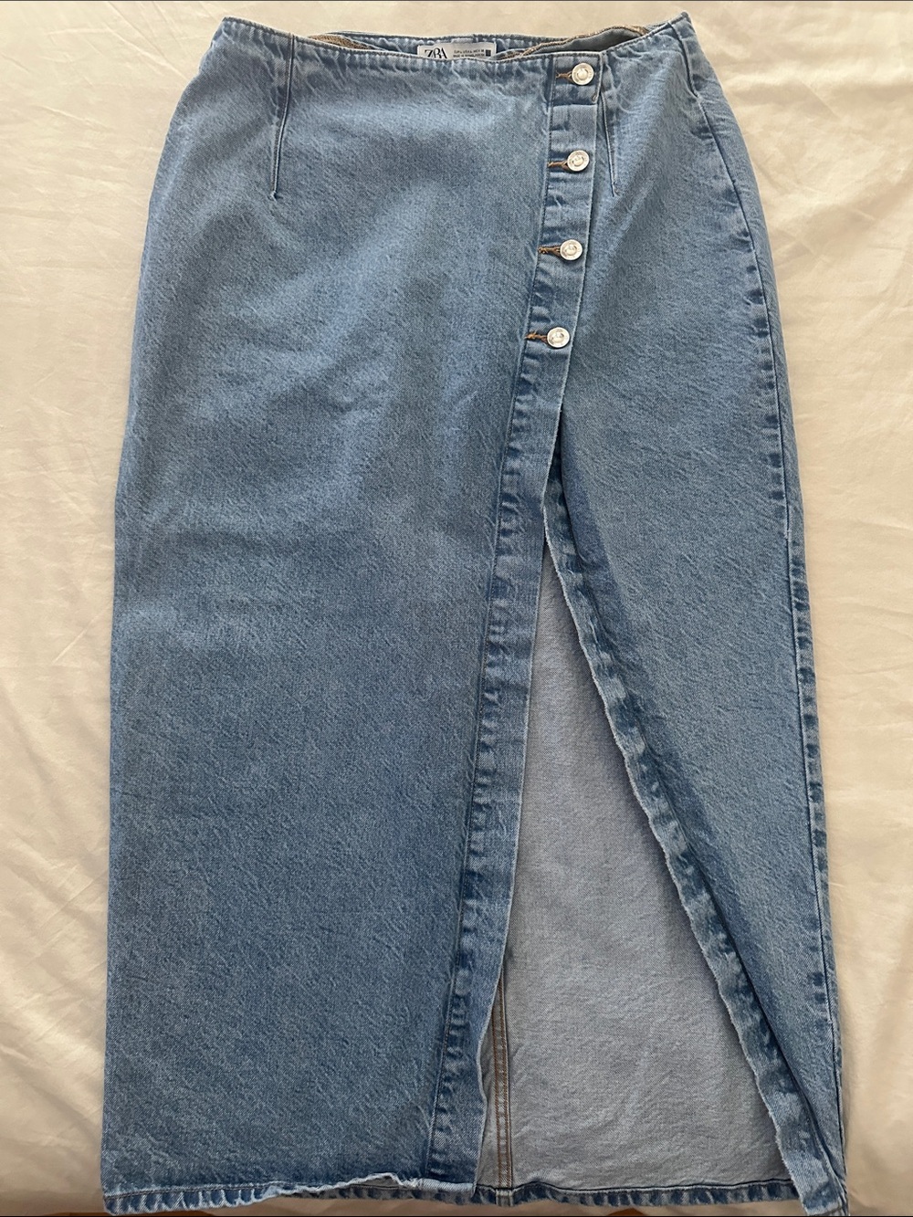 Zara Light Blue Straight-Leg Jeans Skirt